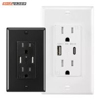 ✶☃ Shawader US WALL SOCKET USB 5V 4.2A TYPE C 4.8A CANADA MEXICO PLUG 90-250V PC Panel Dual Outlet Smart Fast Charge Home Office