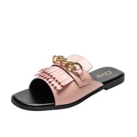 Hot sell Summer New Women Slippers Metal Chain Tassel Sandals Open Toe Flat Woman Beach Slides Flip Flops Ladies Shoes Femme Sandals