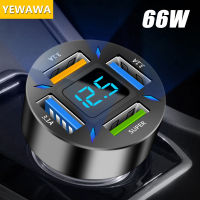 YEWAWA 66W 4พอร์ต USB ที่ชาร์จแบตในรถชาร์จเร็ว PD Quick Charge 3.0 USB C อะแดปเตอร์ชาร์จในรถยนต์โทรศัพท์ในรถยนต์สำหรับ iPhone 13 12 Xiaomi Samsung