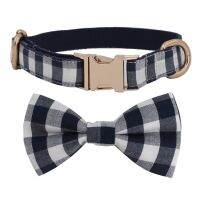 【Sell-Well】 PETS MART mall Navy Blue Plaid Dog Collar With Bow Tie Basic Dog Cotton Dog &amp; Cat สร้อยคอสำหรับสัตว์เลี้ยง Gift