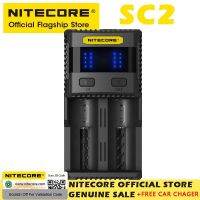 NITECORE เครื่องชาร์จแบตเตอรี่สมาร์ทอัจฉริยะ SC2ยอดเยี่ยมสองช่อง3A ชาร์จเร็วสำหรับ RCR123 18650 14450 16340 AA พร้อมที่ชาร์จแบตในรถกลางแจ้งโดยเฉพาะ