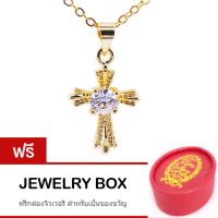 Tips Gallery สร้อยคอพร้อมจี้ เงิน 925 หุ้ม ทองคำ แท้ 24K เพชร รัสเซีย 0.5 กะรัต รุ่น French Gothic Cross Design TNS113 บริการเก็บเงินปลายทาง