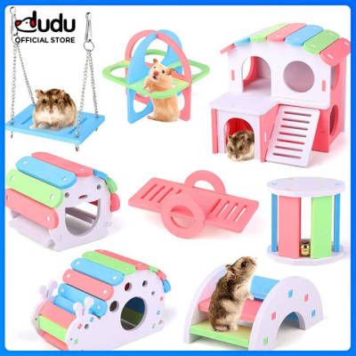 DUDU Pet Rainbow Hamster Toys Dwarf Hamsters House Wooden Gerbil Hideout Bridge Swing and Seesaw for Small Animal Gerbil Hamster Hedgehog