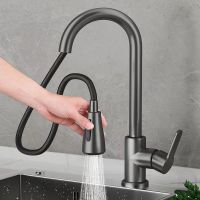 2-Mode Handle Pull Stainless Steel Kitchen Faucets 360° Rotating Splash Proof Sink Taps Cold and Hot Mixer One-click Water Stop