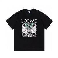 LOEWE Luoyi Weiqian และ Qianxun Totoro เสื้อยืดพิมพ์ลายผู้ชายและผู้หญิงสไตล์เดียวกันรอบคอหลวมแขนสั้นเรียบง่าย