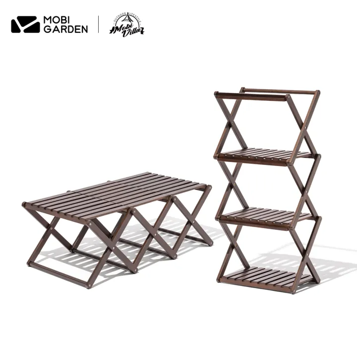 MOBI GARDEN ที่สวยหรูตั้งแคมป์พับหลายชั้นไม้เนื้อแข็งชั้นเก็บกลางแจ้ง ...