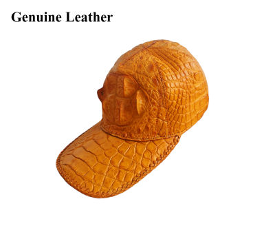 หมวกแฟชั่น เป็นหนังจระเข้ มาพร้อมกับโหนกเด่นๆ สีแทน หมวกกันแดดหนังแท้ปรับได้ สำหรับผู้หญิงและผู้ชาย หมวกหนังจระเข้ Original Leather