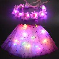 [Childrens clothing] เสื้อผ้าเด็กเล็กเด็กผู้หญิงมีไฟ LED,กระโปรงทูทูกระโปรงปาร์ตี้รูปดาวสำหรับเด็กเต้นบัลเลต์ที่คาดผมช่อดอกไม้ตกแต่งเทศกาลคริสต์มาส