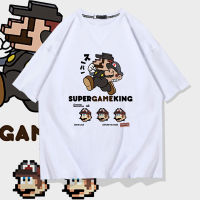 Super Mario Bros เสื้อยืดแขนสั้นชายและหญิง0000การ์ตูนผ้าฝ้ายหลวมหลาขนาดใหญ่นักเรียนวัยรุ่น