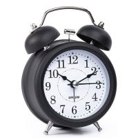 Mini Alarm Clock Twin Bell Metal Desk Table Analog Clock Silent with Night Light for Dormitory Home Office Travel Alarm Clock