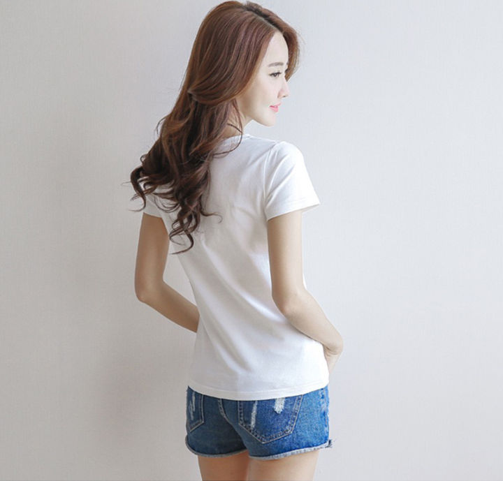 ฤดูร้อนเกาหลีแขนสั้นเสื้อยืดผู้หญิงลำลองเสื้อยืดใหม่สีทึบรอบคอเกาหลีป่า-bottoming-เสื้อ