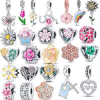 2023 New 925 Sterling Silver Charm Dangle Flower Clips Shiny Heart Colorful Fit Original Pandora Bracelet DIY Women Jewelry Gift