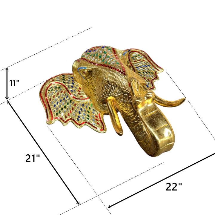 pw01-หัวช้างแกะสลักตกแต่งทองเปลวและกระจกสีสวยงาม-งานแกะสลัก-งานหัตถรรม-ของตกแต่งบ้าน-ของขวัญ-กรุณาอ่านรายละเอียดให้ครบถ้วนก่อนซื้อ