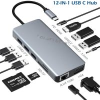 12/9/8ใน1 USB ชนิด C ฮับชนิด C-C ถึง4K HDMI-เข้ากันได้ตัวรับ VGA RJ45 Lan อีเทอร์เน็ตการ์ดความจำ PD 3.5มม. เสียง/ไมโครโฟนสำหรับ MacBook Pro Feona