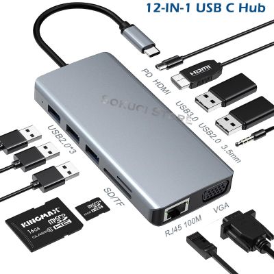 12/9/8ใน1 USB ชนิด C ฮับชนิด C-C ถึง4K HDMI-เข้ากันได้ตัวรับ VGA RJ45 Lan อีเทอร์เน็ตการ์ดความจำ PD 3.5มม. เสียง/ไมโครโฟนสำหรับ MacBook Pro Feona