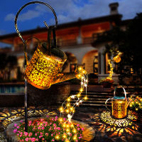 Outdoor Solar Watering Can Ornament Lamp Hollow Out Metal Waterproof Art Water Sprinkle Kettle Light Landscape Decoration