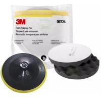 3M (x2แผ่น) ฟองน้ำขัดเงาสีดำ ขนาด8นิ้ว หลังสักหลาด 05725 Foam Polishing Pad + แป้นจับขนาด 7" (เกลียว M16)