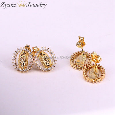 10 Pairs Jesus Vintage Earrings For Women Hip Hop Jewelry Studs Men Wholesale Gift Mini Gold Jesus CZ Crystal