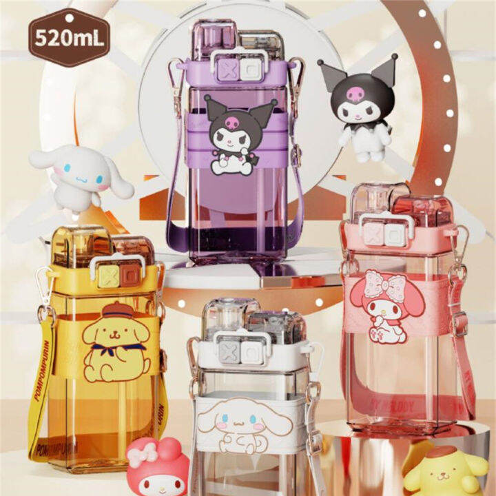 romahome-กาน้ำ-sanrio-520มล-ถ้วยน้ำหลอดพลาสติก-tritan-สุดสร้างสรรค์สำหรับเด็กถ้วยพกพาได้นักเรียนกลางแจ้งทรงสี่เหลี่ยมถ้วยน้ำกระบอกน้ำลายการ์ตูน9339