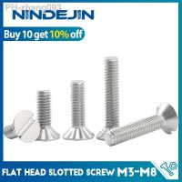 NINDEJIN 5-50pcs Flat Head Slotted Machine Screw M3 M4 M5 M6 M8 Stainless Steel Countersunk Head Slotted Screw Bolt