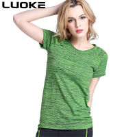 LUOKE เสื้อออกกำลังกายผู้หญิงเสื้อออกกำลังกายผู้หญิงสำหรับ Women Dry-Fit แขนสั้นเสื้อยืดเสื้อยืดคอกลมยืดโยคะกระโปรงนักกีฬา