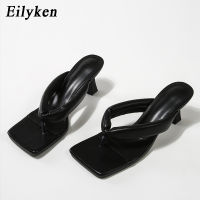 2021Eilyken New Square Toe Slippers 2021 Summer Outdoor Med Heel Beach Slides Ladies Slip On High Quality Square Toe Flip Flop Shoes