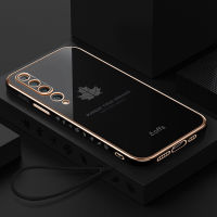 Xiaomi Mi สายคล้องแบบมีเคสเคลือบ6D หรูหราสำหรับ10/10 Pro 5G กรอบซิลิโคนเคสมือถือใบเมเปิลปกป้องเลนส์เต็มกรอบฝาหลัง