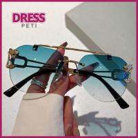 PETI DRESS การไล่ระดับสี แว่นตากันแดดตกแต่งเสือชีต้า ที่ไร้ขอบ UV400 แว่นกันแดดสะพานคู่ ทันสมัยและทันสมัย ที่บังแดด สำหรับผู้หญิงและผู้ชาย