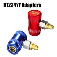 ฟรีออน R1234YF ตัวเชื่อมต่อแบบเร็วสำหรับรถยนต์อะแดปเตอร์ทองเหลืองเกจแมนิโฟลด์ AC ปรับสารทำความเย็นปรับอากาศได้