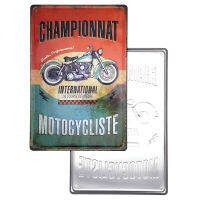 ป้ายสังกะสีวินเทจ Championnat Motocycliste (ปั๊มนูน), ขนาด 20x30 ซม.