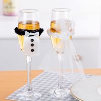 【CW】ↂ❣☇  Wedding Table Decoration Wine Glass Cup Cover Bride Groom Costume To Bridal Shower Bachelorette