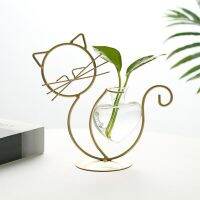 Desktop Glass Vase Holder Creative Cat Plant Terrarium Metal Stand For Hydroponics Plant Home Garden Planter Table Decoration