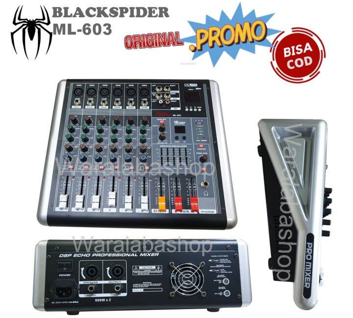 Mixer power BlackSpider ML603 6channel USBMP3, BT, 16 DSP, Equalizer
