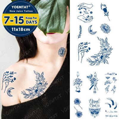 Juice Lasting Waterproof Temporary Tattoo Stickers Starry Sky Moon Flower Rose Flash Tattoos Woman Arm Ink Body Art Fake Tatto