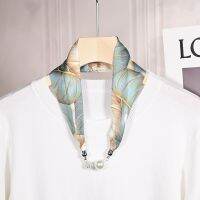 ┇☂ New summer buckle silk scarf long hair band imitation pearl covering neck strap narrow necklace streamer