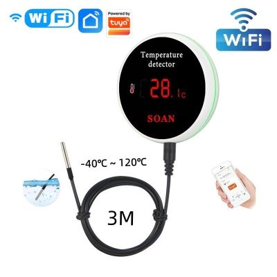 Tuya WiFi Temperature Senor 1M/3M Wire Probe With Digital LCD Screen Smart Life Thermometer Water Pool Thermostat Remote Alarm Power Points  Switches