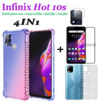 เหมาะสำหรับสำหรับ Infinix Hot 10S โทรศัพท์มือถือกรณี Infinix Hot 10i ร้อน10 10เล่นสีสี่มุม Anti-Drop โทรศัพท์มือถือ + กระจกเทมเปอร์ + ฟิล์มเลนส์ + ฟิล์มด้านหลัง