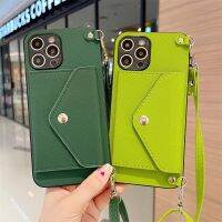กระเป๋าผิวการ์ดหนังมีสายคล้องสำหรับ IPhone 13 Pro ProMax 12 11 6S 7 8 Plus X XS Max XR Full