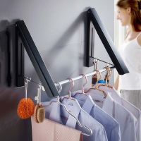 Folding Clothes Hanger Wall Mount Retractable Cloth Drying Rack Indoor Outdoor Space Saving Aluminum Home Laundry Clothesline