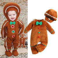 0-24M เด็กวัยหัดเดินเด็ก Gingerbread Man Rompers ลำลองแขนยาวเท้า Jumpsuit และหมวกน่ารักสำหรับทารกแรกเกิด Boy