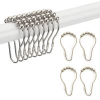 ☄ 1/12pcs Rustproof Bath Curtain Rollerball Shower Curtain Ring Hooks 5 Roller Polished Satin Nickel Ball Hook Curtain Accessories