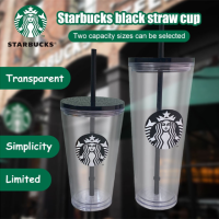 SKDJMSAFE 470/710Ml Star-Bucks Tumbler ใหม่แบบโปร่งใสสองชั้นแก้วพลาสติกไม่มีหูจับถ้วยใส่น้ำที่สร้างสรรค์การออกแบบหลอดพลาสติก PP แก้วแบบมีหลอดที่สะดวกสบาย