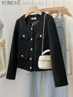 ❒❂ sdeifhruhvfu PEIRESA-Jaqueta curta feminina de peito único tweed casaco gola O manga comprida outwear casual francês elegante outono inverno 2023