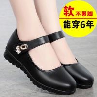 Red Dragonfly 2023 new womens leather shoes non-slip single shoes womens wedge wide-mouth leather shoes womens soft leather shoes for the elderly