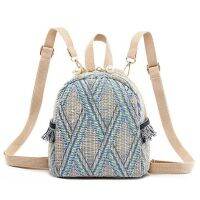 Small Travel Backpacks Women Straw Woven Shoulder School Bags Casual Knapsack Knitting Rucksack Bag