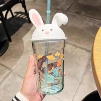 Starbuck Cup 480Ml Autumn Leaf Cute Rabbit Glass Grunt Straw Cup Autumn Cute Water Cup Female Desktop Cup