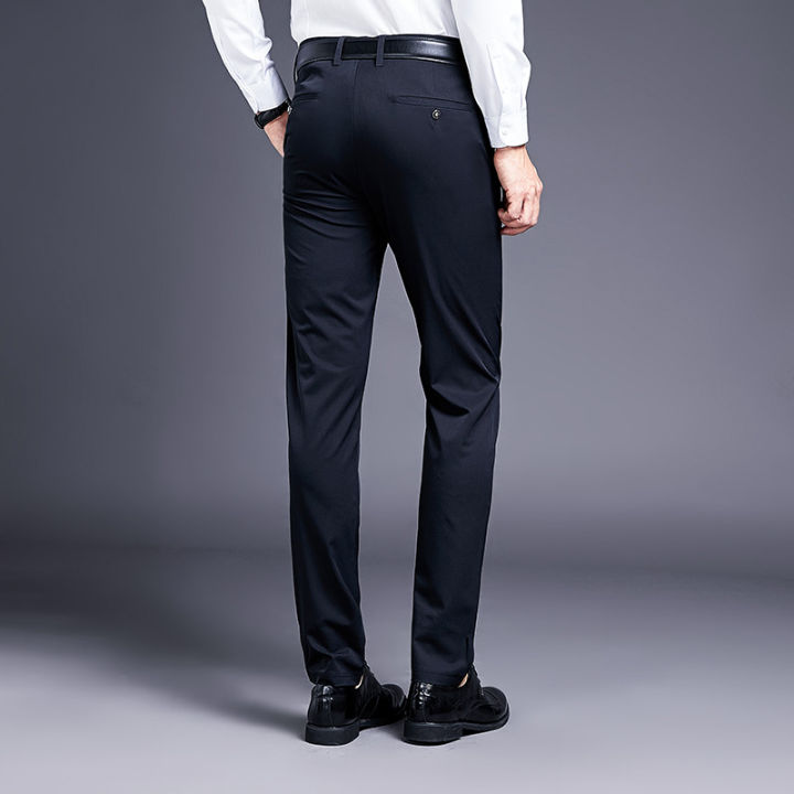 junpinmingbo-2021ฤดูร้อนใหม่สำนักงานธุรกิจทางการกางเกงสำหรับสูทผู้ชายสลิมฟิตอีลาสติกbreathable-soft-ice-feel-men-casualตรงกางเกงขายาว