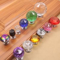 Furniture transparent crystal knobs and handles cabinet pulls kitchen door handle and drawer single hole diamond spherical glass Door Hardware Locks