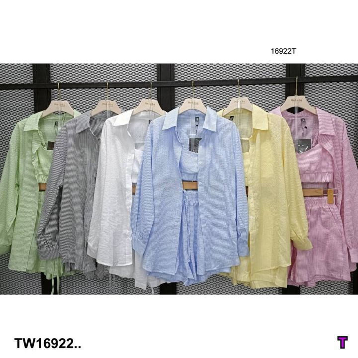 tw16922-set-3-ชิ้น-เสื้อเชิ้ต-สายเดี่ยว-กางเกงขาสั้น