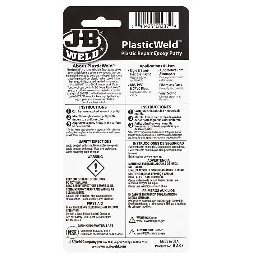 JB Weld PlasticWeld Plastic Repair Epoxy Putty oz. 57g (8237) Lazada  PH